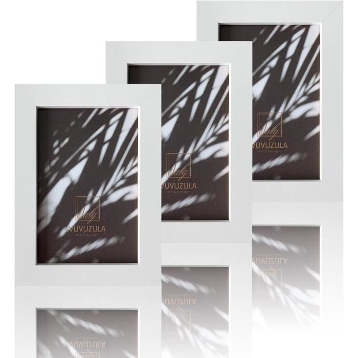 Cadres Photo Bois X3 - Tailles 10x15, 13x18, 15x20cm, Verre Acrylique, Pour Table Ou Mur