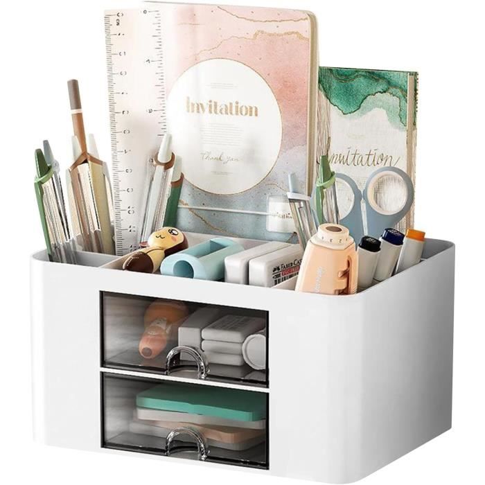 Organisateur De Bureau Transparent Avec Tiroirs - 22x16.5x33 Cm, Rangement Fournitures Et Accessoires
