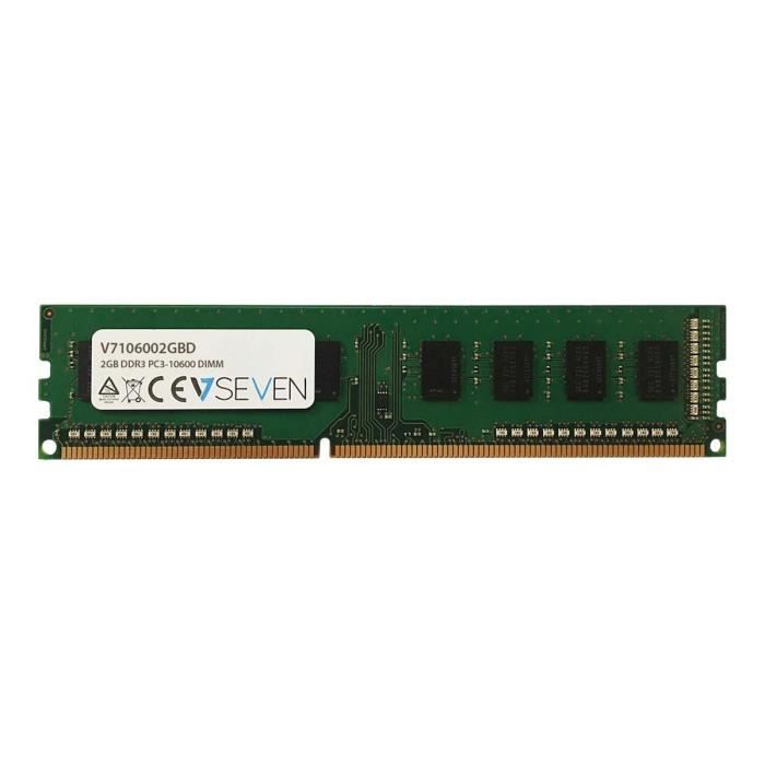 Vente Memoire PC V7 Module de RAM pour Ordinateur de bureau - 2 Go - DDR3-1333/PC3-10600 DDR3 SDRAM - CL9 - Non Bufferisé pas cher