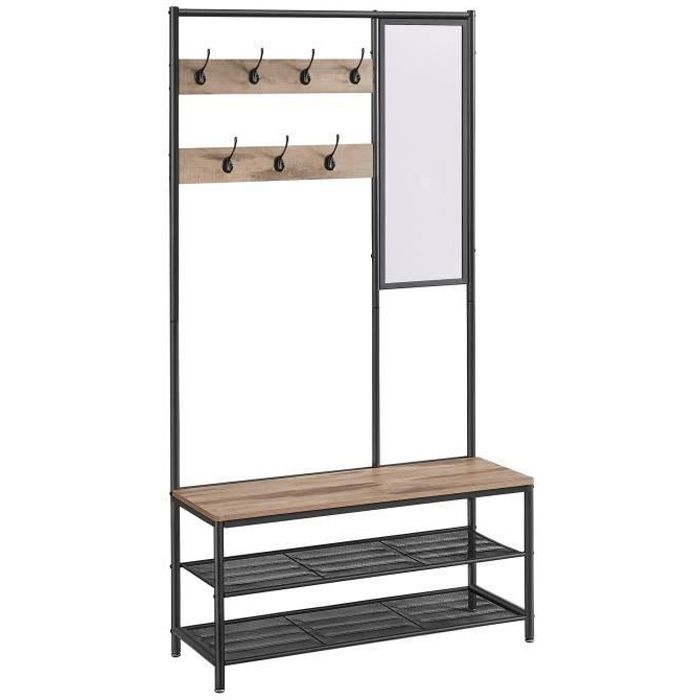 Vestiaire - VASAGLE - 35 x 98 x 180 cm - Style Industriel - Marron Camel et Noir dEncre