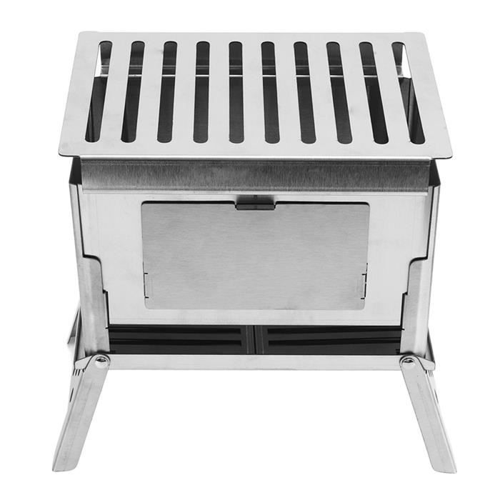 Mini Poêle à Bois En Fonte - Réchaud Camping Chauffage Multi-Combustibles - Fenêtre Vitrée - 23x23x33 Cm
