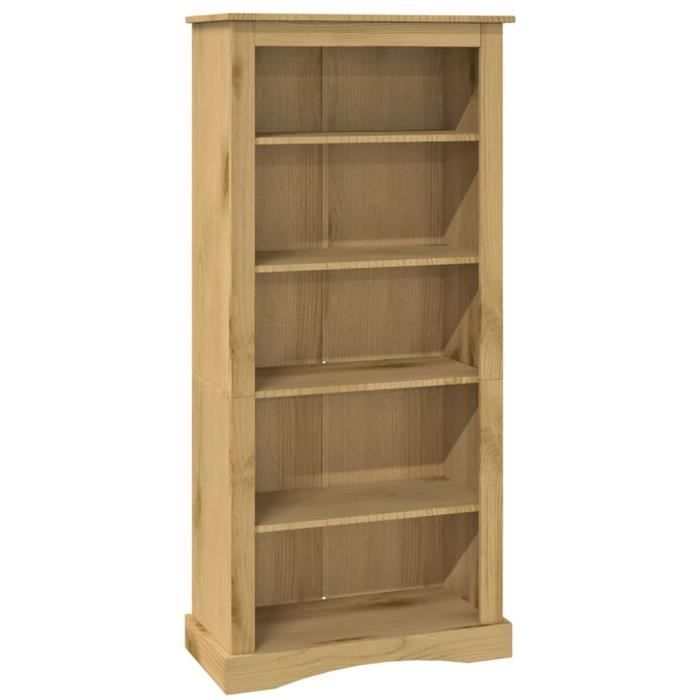 Bibliothèque - YOSOO - Noir - Bois de pin massif - 50x35x125,5 cm
