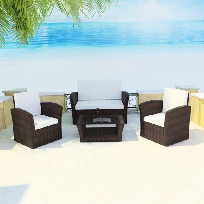 Salon de jardin en résine tressée Marron - VIDAXL - 4 pcs - Mobilier de jardin élégant