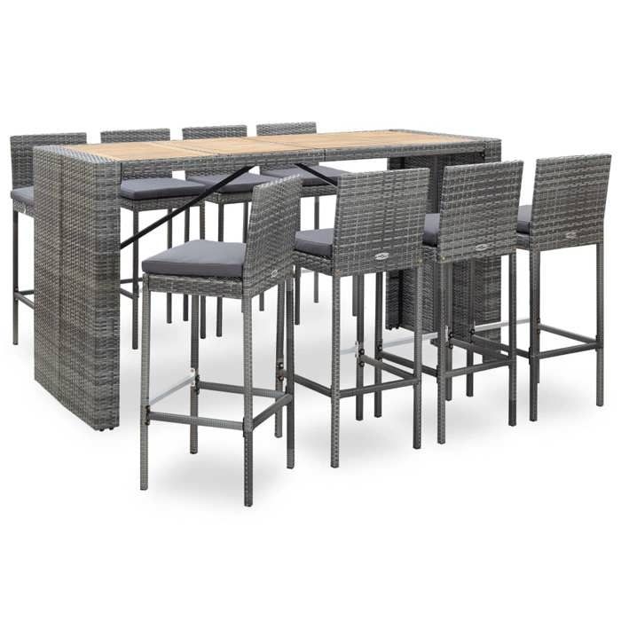 Ensemble De Bar 3 Pièces VidaXL - Table Et 2 Tabourets En Résine Tressée Noire, Acier, Coussins Blancs, Dimensions Table 102x60x105 Cm - 9