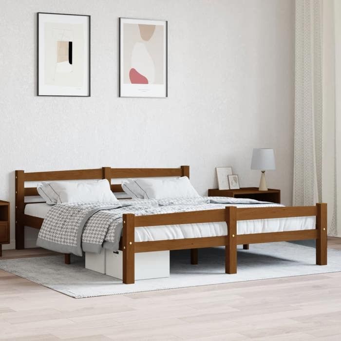 vidaXL Cadre de lit sans matelas marron miel pin massif 160x200 cm 322079