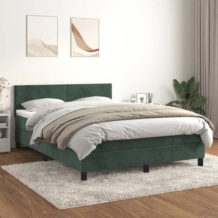 3141182 vidaXL Lit à sommier tapissier et matelas Vert foncé 140x190cm Velours