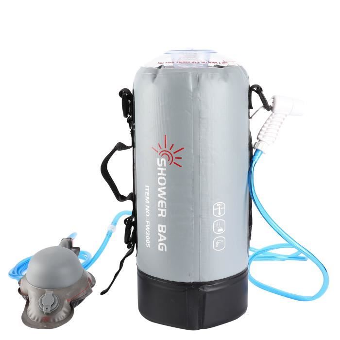 Sac De Douche Solaire Camping 12 Litres - Portable Et Pliable - Avec Tuyau Et Pommeau Amovibles - Pour Randonnée, Plage, Voyage - équipement Extérieur Pratique