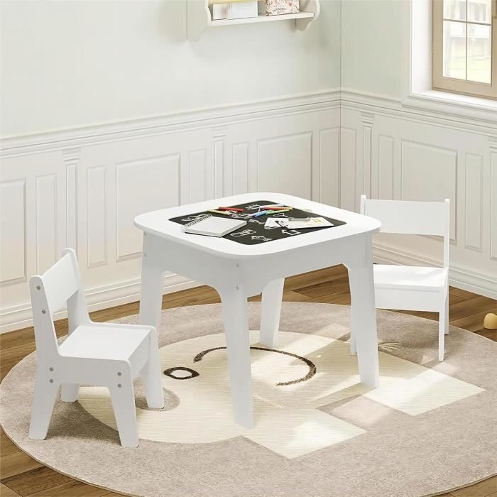 Table Enfant Avec 2 Chaises + Étagère - Bureau De Dessin Avec Rouleau Papier - MDF Blanc - Montessori