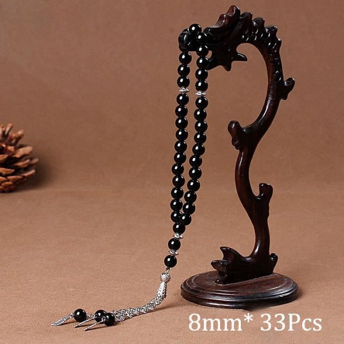 CHAPELET,Black AgateChapelet en pierre naturelle noire de 8mm, 33 perles de prière, chapelet