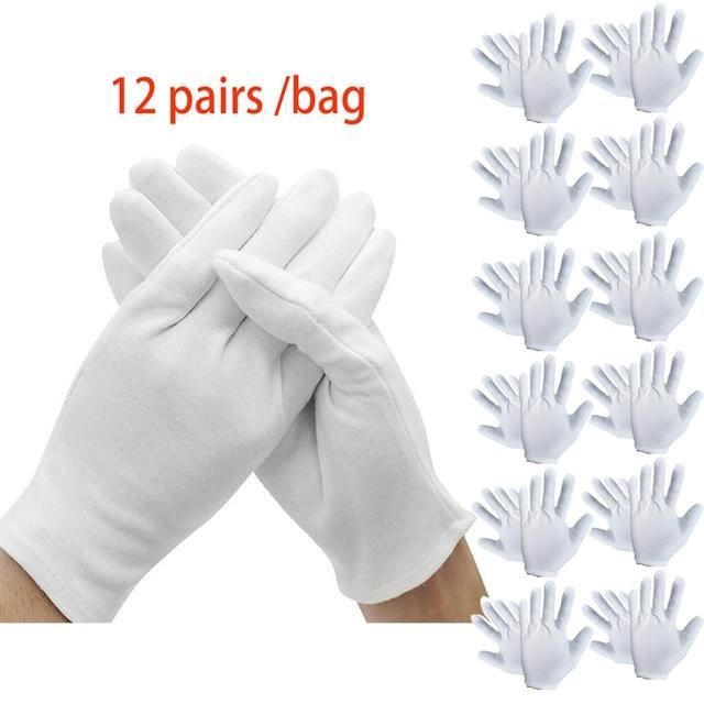 Lot 5 Paires Gants Coton Blanc Taille M - Gants Travail/Présentation - Nylon Réutilisable