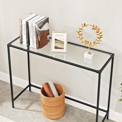 Table Console VASAGLE Avec Verre Trempé - 180x35x80cm Doré Clair Pour Entrée, Salon