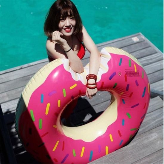 HeySplash Lot de 2 Anneaux de Natation, Bouée de Natation Amusante pour Piscine, Bague avec Motif de Donuts en PVC, Anneau de Flotteur de Piscine d'Été pour Adultes, Rose & Vert