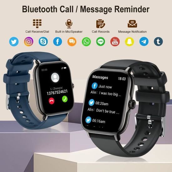 Montre Connectée Femme Homme Appel 1,85'' Smartwatch Bluetooth