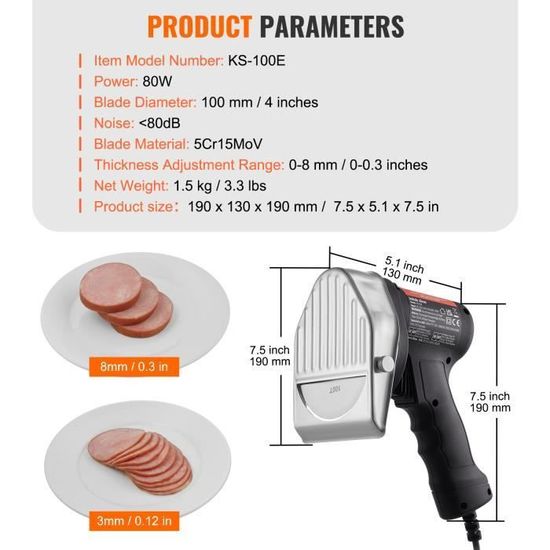 MINUS ONE Couteau à kebab professionnel sans fil électrique avec largeur de coupe réglable, pour droitiers et gauchers, couteau électrique pour couper kebab viande 80 W