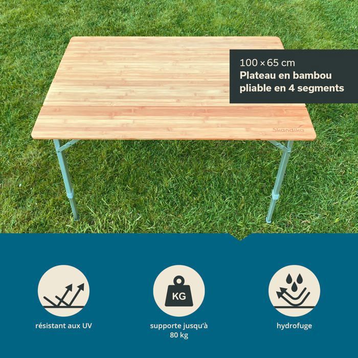 Skandika Table De Camping Jamsa Pliable – Réglable En Hauteur 58-78 Cm, Plateau 120x70 Cm, Imitation Bois, 6,1 Kg, Sac De Transport Inclus