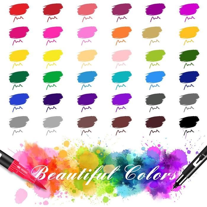 Set De 36 Stylos Aquarelle Double Tête – Livre De Coloriage Par Numéros – Activité Relaxante Pour Enfants Et Adultes