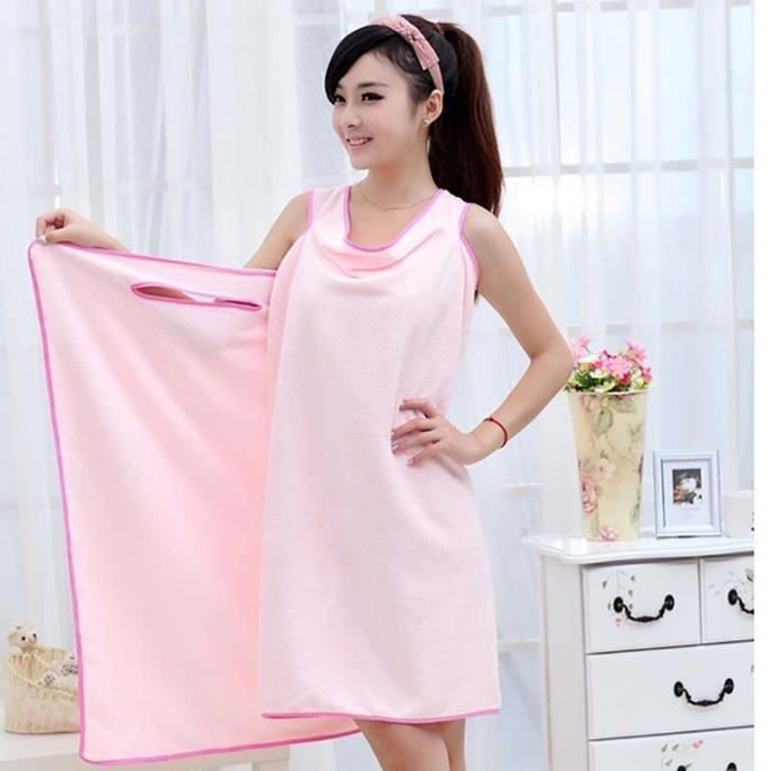 Peignoir Ete Femme Serviette De Bain Enveloppante En Polaire Corail Tru00e8s Absorbant Jupe De Bain Pour Femme Robe Sans Manches En Polaire Corail Motif De Poche Mignon (rose, 80 X 135 Cm