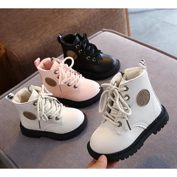 Bottes Martin en cuir pour enfants, chaudes et confortables, noir