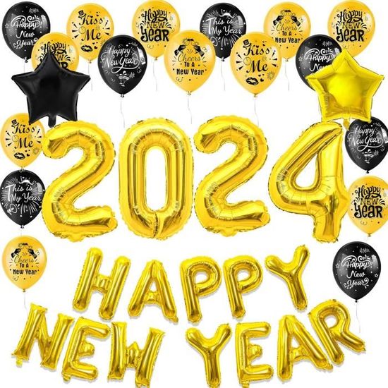 HOWAF Decoration Nouvel An 2024, Deco Fete Nouvelle Année, Bonne Année  Bannière Ballons, 2024 Ballons Géants, Nouvel an Ballon Latex Ballons Or  Noir