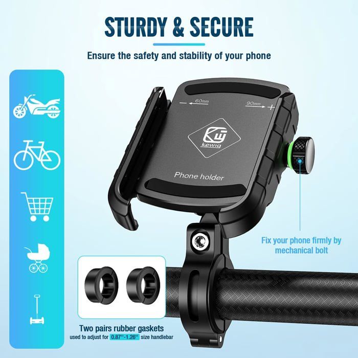 Support Téléphone Moto BTNEEU 1S Verrouillage Anti-Vibration 360° - Compatible 5.5-7 Pouces