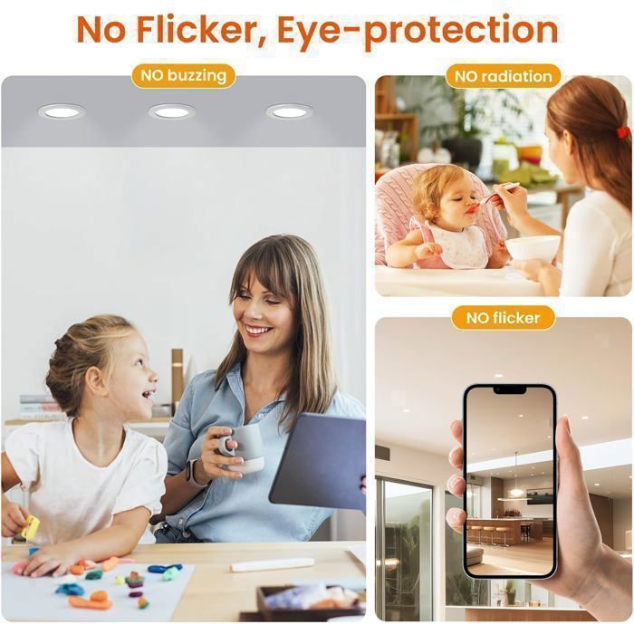 HCFEI Lot De 6 Spots LED Encastrables Ultra Plats IP44 Blanc Chaud 3000K 230V Spots Ronds Et Cadres Carrés - Pour La Salle De Bain Et Les Pièces Humides En Nickel Brossé