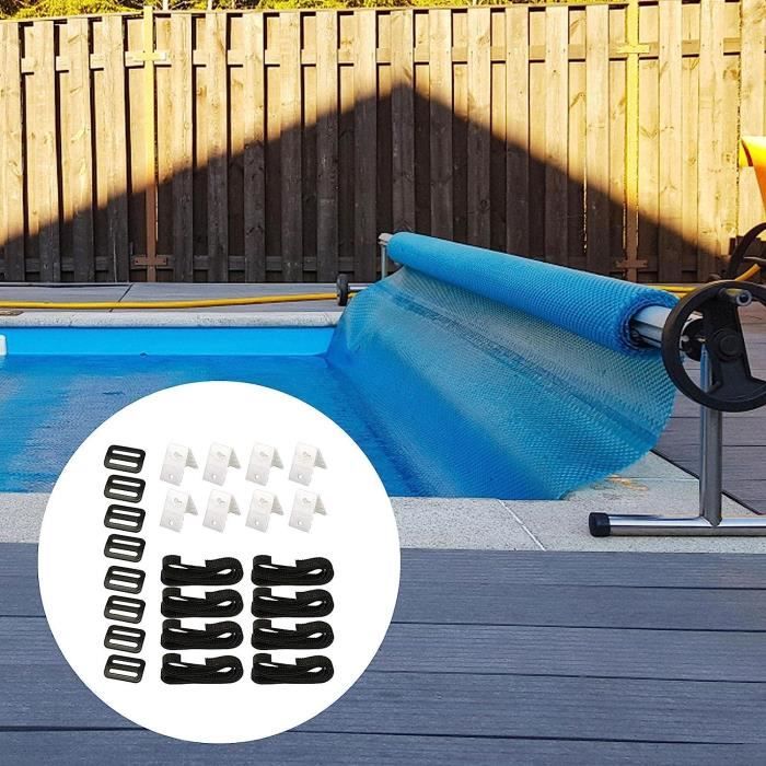 Kit Fixation Bâche Solaire Piscine Hors Sol - 8 Sangles Et Clips Résistants UV - Compatible Enrouleur Et Bâche à Bulles