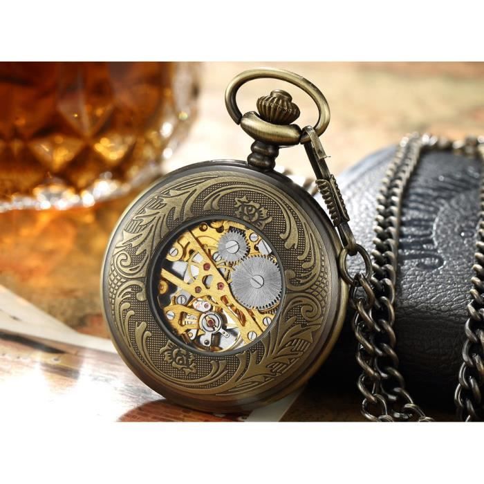 Montre gousset m canique couleur bronze int rieur noir
