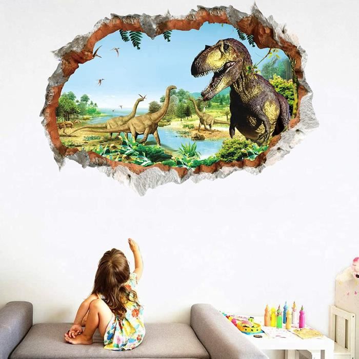 Decalmile Stickers Muraux Dinosaure Enfant Autocollant Mural Tropical Animaux Décoration Murale Chambre Enfants Bébé Pépinière Salon