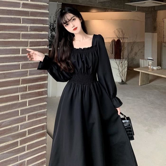 Robe robe Midi noire Vintage pour femmes l gante col carr