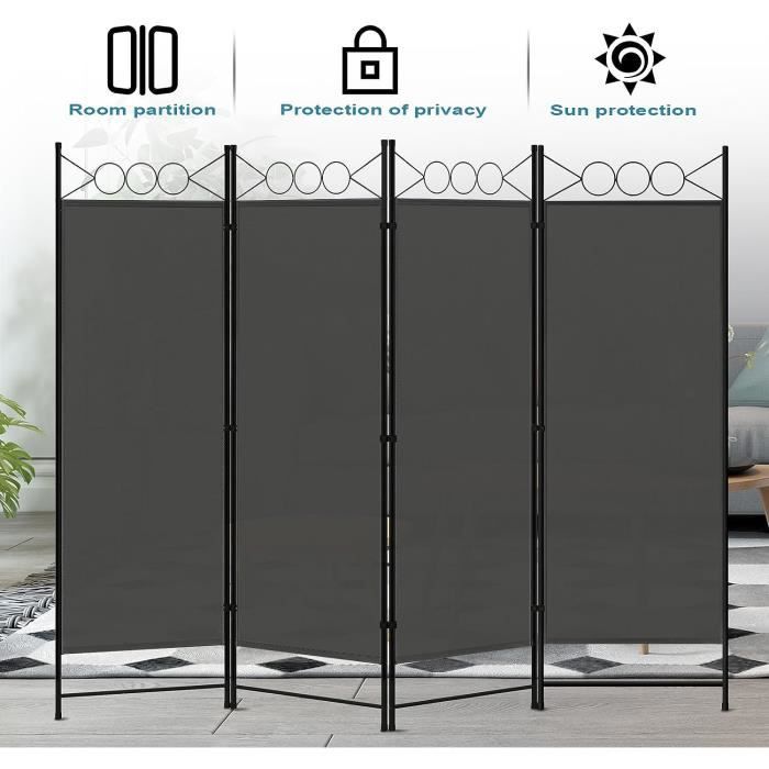 Paravent Pliable 3 Panneaux 260x180 Cm - Anthracite, Pour Intérieur Et Extérieur (jardin, Balcon, Terrasse) - Brise-vue Et Séparateur D'espace - 7