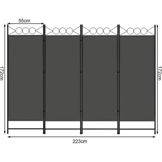 Paravent 3 Panneaux WOLTU - Brise-Vue Opaque Gris - Pour Intérieur/Extérieur - Séparateur De Pièce Pliable