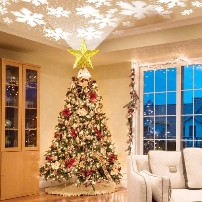Étoile Lumineuse Pour Sapin De Noël - Décoration Dorée, Fonctionne Sur Piles Ou USB