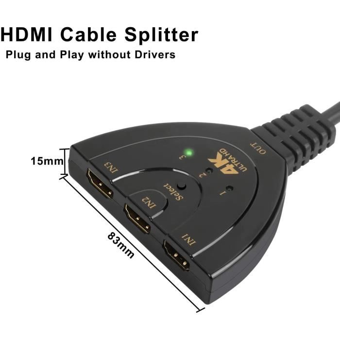 Sélecteur HDMI 3 Ports 4K - Switch Manuel Full HD - Multiprise Hub