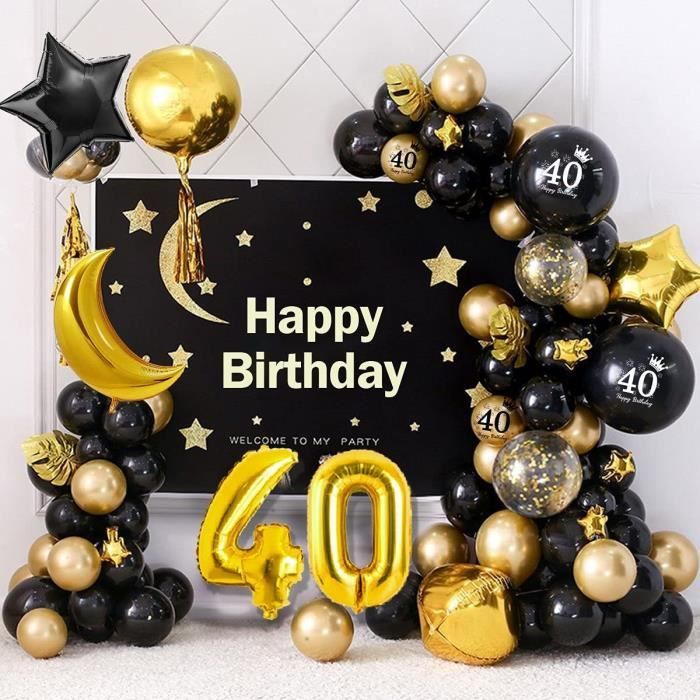 40 Ans Décoration Fête Anniversaire Or Noir, Bannière Joyeux Anniversaire  Ballon Noir et Or Kit Cake Topper Tassel Guirlande N[257]