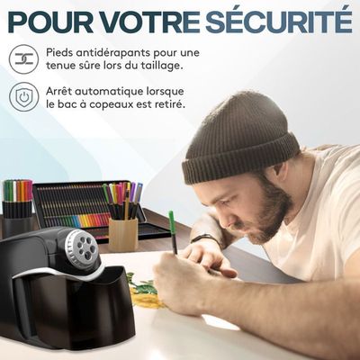 ACROPAQ Taille-crayon Électrique Professionnel – Lame Hélicoïdale Acier – Arrêt Auto + Protection Surchauffe – Pour Crayons 6-12 Mm – 220-240 V