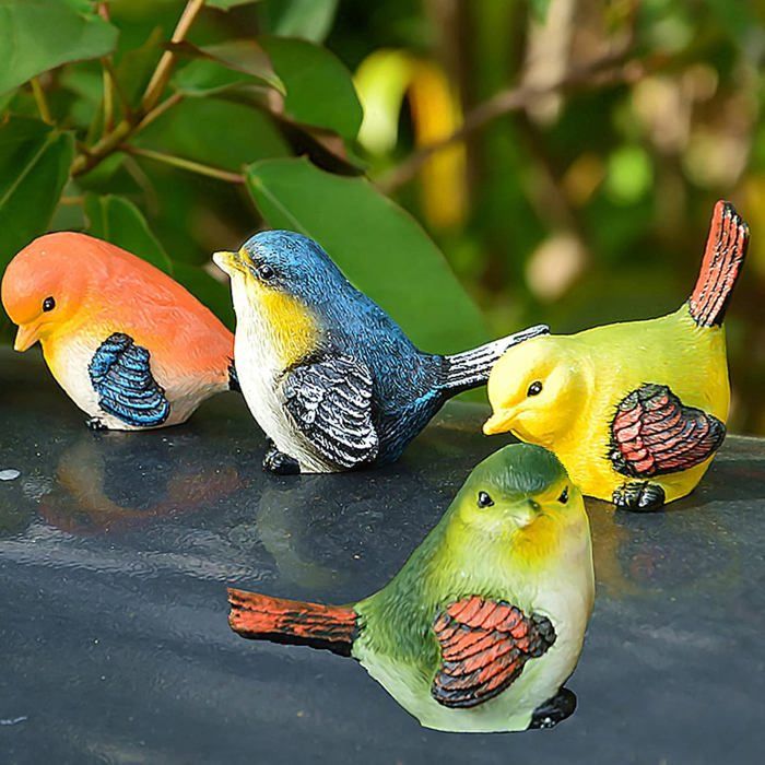 Oiseau en résine, 4 pièces, figurines d'oiseaux de jardin, figurines d — free download