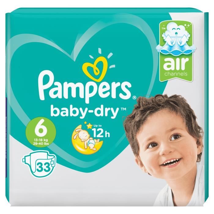 Couches Pampers Baby-Dry Taille 6 - 13-18 kg - 33 Couches - Cdiscount  Puériculture & Eveil bébé