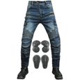 Pantalon de Moto pour Hommes Jeans en Denim Protège-Coussinets pour Genou et Hanches(Bleu-M)-0