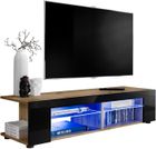 IAMS CHIEN Meuble TV T37 Extreme Furniture - Noir Brillant & Bois naturel - Façades en Brillant - L134cmxH32cmxP39cm