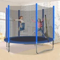 Trampoline de Jardin Rond 8FT 246cm avec Filet Coussin Sécurité Tapis de Saut, Fitness Jeux intérieur/extérieur pour Enfant, Bleu