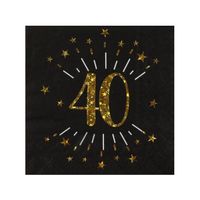 Serviettes papier Joyeux anniversaire 40 noir et or 18 33 x 33 cm - Noir - Adulte - Mixte - Papier