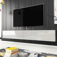 Meuble TV / Meuble de salon - KANE - 180 cm - blanc mat / blanc brillant - sans LED - style moderne