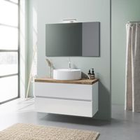 Meuble salle de bains à suspendre 100 cm, chêne blanc brillant, vasque à poser - Elba