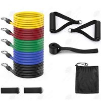 HTBE® Kit élastique de musculation fitness homme femme avec poignées 11pcs bandes résistance 5 niveaux équipement de sport 