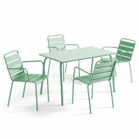 Table et fauteuils de jardin 4 places en métal sauge