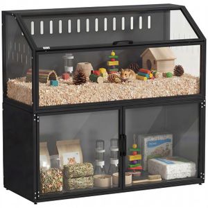 Cage hamster - PawHut - 2-en-1 avec armoire de rangement pour rongeur hamster syrien et souris - acier et acrylique - noir