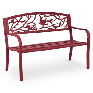BANC D'EXTÉRIEUR Banc de jardin en fer résistant style contemporain 2-3 places - Marque - Rouge - Longueur 123 cm