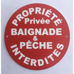 Plaque gravée autocollante 20x15cm /"Pêche et baignade interdites/" fond rouge
