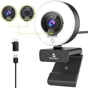 WEBCAM 60FPS 1080P Webcam with Ring Light, Fast AutoFocus