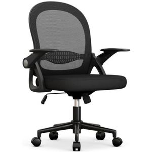 CHAISE DE BUREAU Chaise de bureau | Fauteuil avec housse en maille respirante | ergonomique | accoudoirs rabattables & réglable en hauteur | noir